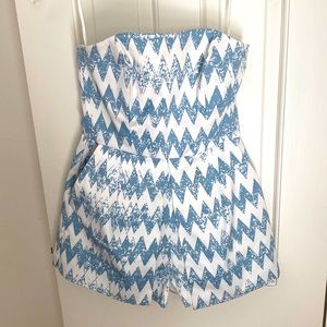 1. State strapless romper with pockets, white and blue, size 0